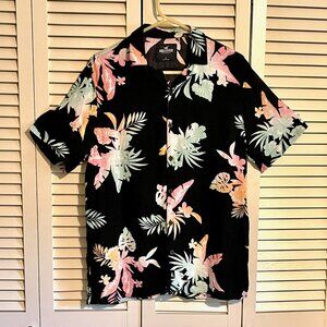 Hollister Tropical Shirt * Mens Large * Black w/ Florals * Viscose * Great Cond.